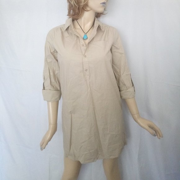NWT $130 MICHAEL KORS Sand Safari Button Front Shirtdress Sz S 100% Cotton - Picture 1 of 11